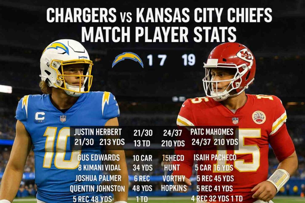 chargers vs kansas city chiefs match player stats