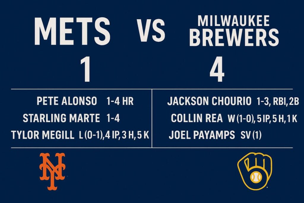 mets vs milwaukee brewers match player stats