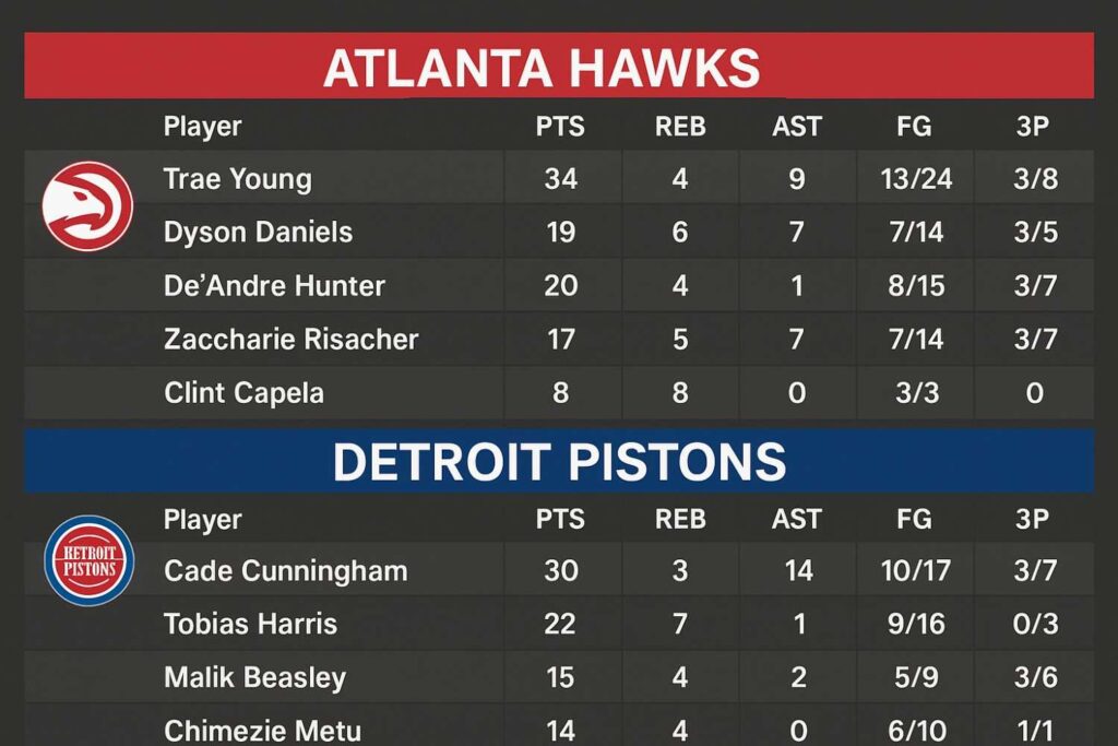 atlanta hawks vs detroit pistons match player stats